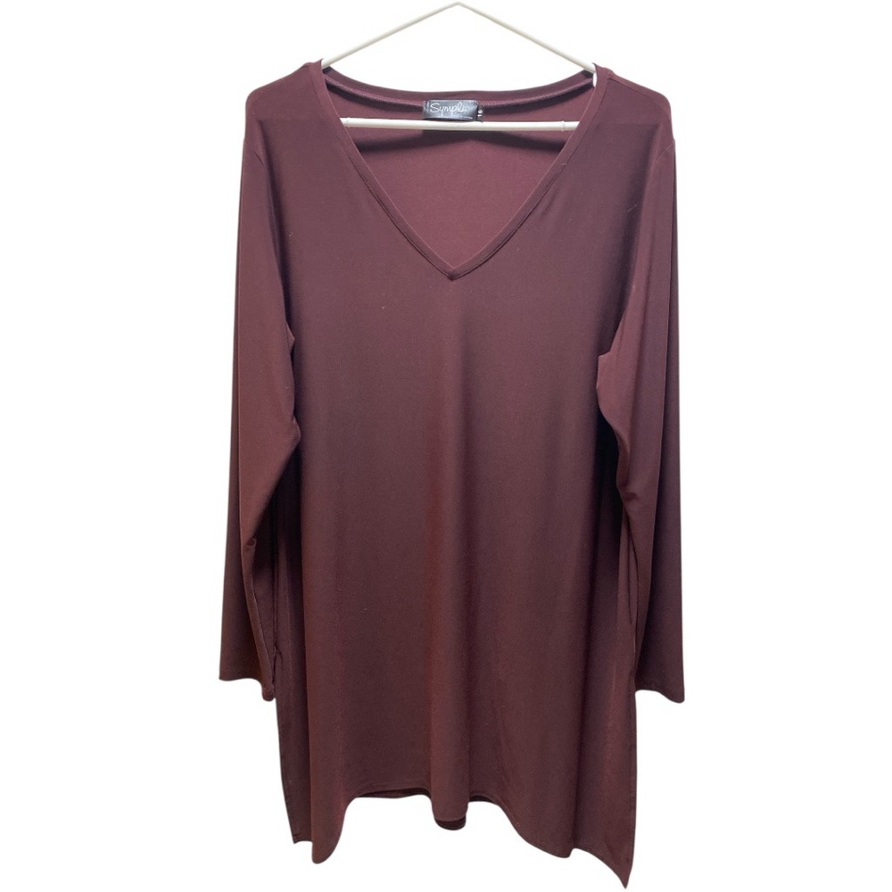 🇨🇦 Sympli Eggplant V-Neck Tunic with side slits Size 16